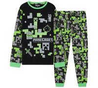 Minecraft Pyjama Set Jungen Teenager 7-14 Jahre, Langarm Baumwolle Schlafanzug, Kinder Nachtwäsche, Geschenke für Jungs (Schwarz/Grün, 9-10 Jahre)