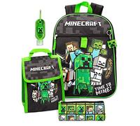 Minecraft Rucksack für Kinder, 5-teilig, Creeper Zombie School Lunch Bag Gamer, Schwarz, one size, Thematisch