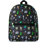 Minecraft Rucksack, School Bag mit Gepolsterten Trägern, Geräumig Kinder Rucksack, mit Großer Fronttasche & Netzflaschenhalter, Schul Rucksack für Jungen & Mädchen, 39 x 29 x 16 cm, Schwarz