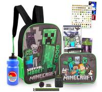 Minecraft Rucksack und Lunchbox-Set - Set mit Schulbedarf mit Rucksack, Lunchtasche, Wasserflasche, Aufklebern und mehr für Kinder