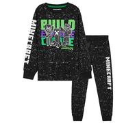 Minecraft Schlafanzug Jungen Pyjama Kinder 5-14 Jahre Winter Nachtwäsche Oberteil Pyjamahose Lang für Junge & Teenager (Schwarz, 13-14 Jahre)