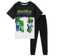 Minecraft Schlafanzug Jungen Pyjama Kinder 5-14 Jahre Winter Nachtwäsche Oberteil Pyjamahose Lang für Junge & Teenager (Schwarz/Weiss, 7-8 Jahre)