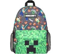 Minecraft Schulrucksack für Jungen und Mädchen, großer A4-Rucksack mit mehreren Fächern, Reisetasche mit Netztasche und verstellbaren, gepolsterten Schultergurten, grün, L