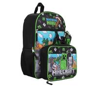 Minecraft Schulrucksack Set 5-teilig - Rucksack mit Lunchtasche, Federmäppchen, Schlüsselanhänger & Karabiner - Adventure Mode Design für Jungen