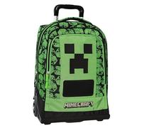 Minecraft Schulrucksack, Trolley offizieller Minecraft, austauschbare Räder, verstellbarer Griff, 2 Fächer, Fronttasche, thermogeformte Rückenlehne und Boden, gepolsterte Schultergurte, verstellbar