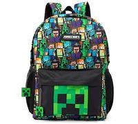 Minecraft Schwarzer Schulrucksack für Jungen | Gamer-Rucksack für Kinder mit Creeper-, Zombie-, Skelett-, Enderman- und Höhlenspinne-Aufdruck | Schule, Reisen, Gaming, Tagesausflüge