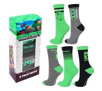 Minecraft Socken: Creeper Design, 3er Set, Grün, Jungen, 35-38, Regular, Hochwertige Baumwolle, Elastischer Bund, Komfortable Passform