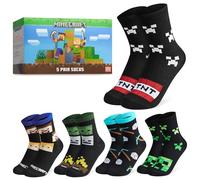 Minecraft Socken Jungen Teenager, 3er Pack Gamer Socken mit Creeper Motiv, Weich Atmungsaktiv Kindersocken, Geschenke für Kinder (Schwarz/Mehrfarbig/5er-Pack,37/40 EU)