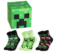 Minecraft Socken Jungen Teenager, 3er Pack Gamer Socken mit Creeper Motiv, Weich Atmungsaktiv Kindersocken, Geschenke für Kinder (Grüner Würfel/3er-Pack, 36/40.5 EU)