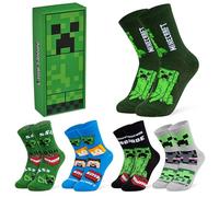 Minecraft Socken Jungen Teenager, 3er Pack Gamer Socken mit Creeper Motiv, Weich Atmungsaktiv Kindersocken, Geschenke für Kinder (Grünes Rechteck/5er-Pack, 35/40 EU)