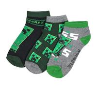Minecraft Socken Sneaker Strümpfe Creeper Design 3 Paar (DE/NL/SE/PL, Numerisch, 23, 26, Regular, Grau)