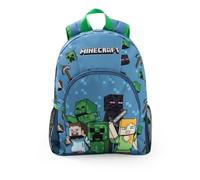 Minecraft Steve Creeper Alex Unisex-Kinderrucksack, hellblau | Schulrucksack mit Reißverschluss, gepolsterten Trägern und Vordertasche Merchandise