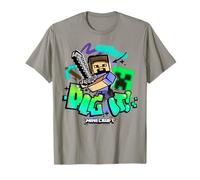 Minecraft Steve & Creeper Face Dig It Graffiti Lettering Art T-Shirt