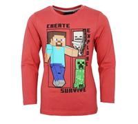 Minecraft Steve Creeper Kids Long Sleeve Shirt 116-152 | 100% Cotton, Farbe: Rot, Bekleidungsgröße: 152