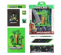 Minecraft Stifte Set Schreibwaren Schulsachen inkl. Radiergummi Bleistift Schulanfang, für Adventskalender o. Mitgebsel - Original Fanartikel für Jungs - 12-teilig
