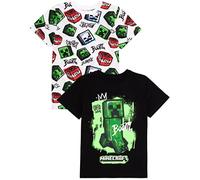 Minecraft T-Shirt 2er Pack Kinder | Jungen Mädchen Skelett Boom Creeper Spielcharaktere Schwarz und Weiß Top | Kurzarmbekleidung