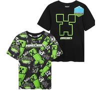 Minecraft T-Shirt Jungen 5-14 Jahre, 2er Pack, Weich Kurzarm Baumwolle Shirt, Lässig Sommer Kinder Top, Gaming Geschenke für Kinder (9-10 Jahre, Schwarz Minecraft 2 Pck)