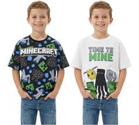 Minecraft T-Shirt Jungen 5-14 Jahre, 2er Pack, Weich Kurzarm Baumwolle Shirt, Lässig Sommer Kinder Top, Gaming Geschenke für Kinder (9-10 Jahre, Grau/Schwarz Minecraft 2 Pck)