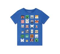 Minecraft T-Shirt Jungen Kinder Sprites Zeichen Kurzarm Blaue Oberseite 7-8 Jahre