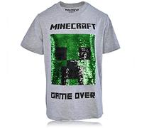 Minecraft Videospiel-T-Shirt für Jungen, Schwarz und Grün, offizielles Shirt, Heather Grey Pailletten