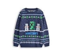 Minecraft Weihnachtspullover für Jungen | Kinder-Strickpullover mit Creeper- und Schneegolem-Charakteren in Blau | Selburose-Muster-Festtagspullover für Kinder mit Schneemännern
