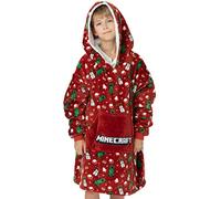 Minecraft Weihnachtsübergroßer Decken-Hoodie für Kinder | Jungen Mädchen Creeper TNT Explosive Snowman Doppelt gefütterter Sherpa-Fleece-Festtagspullover | Einheitsgröße, große Tasche, Rot