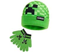 Minecraft Wintermütze Jungen 6-14 Jahre, Gefütterter Bucket Hat oder Beanie & Handschuhe, Gaming Geschenke für Kinder (6-14 Jahre, Grüne Mütze & Handschuhe)