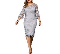 Minetom Abendkleid Damen Große Größen Pailletten Glitzer Elegant Kleid 3/4 Ärmel Knielang Festlich Hochzeit Kleider