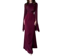Minetom Abendkleider Damen Elegant Lange Kleider Hochzeit Brautjunferkleid Partykleid Ballkleid Langarm Maxikleid Cocktailkleid A Rot XL