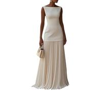 Minetom Cocktailkleid Damen Abendkleid Partykleid Elegant Ärmellos Plissee Patchwork Langes Kleid Maxi Rock und Oberteil Zweiteiler Hochzeit Ballkleid