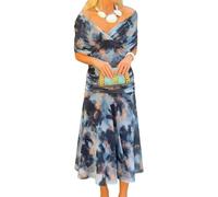 Minetom Cocktailkleid Damen Elegant Rockabilly Abendkleid Partykleid V-Ausschnitt A-Linie Swing Festlich Langes Kleid A Hellblau M