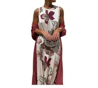 Minetom Cocktailkleid Damen Kleid mit Stola Cardigan Set Zweiteiler Elegant Hochzeit Festlich Blumen Abendkleid Partykleid A Weiß XL
