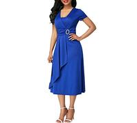 Minetom Damen 50er Vintage Retro Kleid Cocktail Party Rockabilly Abendkleider Blau DE 48