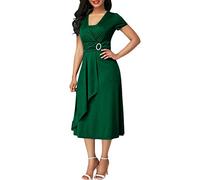 Minetom Damen 50er Vintage Retro Kleid Cocktail Party Rockabilly Abendkleider Grün DE 44