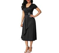 Minetom Damen 50er Vintage Retro Kleid Cocktail Party Rockabilly Abendkleider Schwarz DE 46