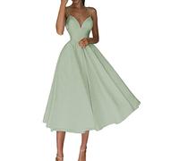 Minetom Damen A-Linie Elegant Festlich Abendkleid Rockabilly Party Cocktailkleid V-Ausschnitt Ärmellos Hochzeit Midi Kleid Swing Kleider B Grün XS