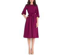 Minetom Damen Abendkleider Elegant Formelle Hochzeit Festlich Kleid mit Gürtel 3/4-Arm Knielang A-Linie Cocktailkleid Partykleid Abschlusskleid Rot DE 44