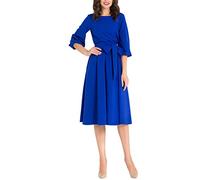 Minetom Damen Abendkleider Elegant Formelle Hochzeit Festlich Kleid mit Gürtel 3/4-Arm Knielang A-Linie Cocktailkleid Partykleid Abschlusskleid Blau DE 44