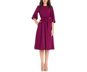Minetom Damen Abendkleider Elegant Formelle Hochzeit Festlich Kleid mit Gürtel 3/4-Arm Knielang A-Linie Cocktailkleid Partykleid Abschlusskleid Rot DE 44
