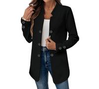 Minetom Damen Blazer Lang Herbst Winter Elegant Langarm Einfarbig Geschäft Arbeit Büro Anzug Jacke A Schwarz XL