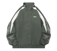 Minetom Damen Bomberjacke Oversized Patchwork College Jacke Racing Reißverschluss Langarm Hip Hop Teenager Sweat Jacket Outwear Mit Taschen Übergangsjacke D Grün S