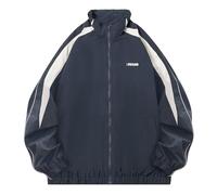 Minetom Damen Bomberjacke Oversized Patchwork College Jacke Racing Reißverschluss Langarm Hip Hop Teenager Sweat Jacket Outwear Mit Taschen Übergangsjacke D Blau S