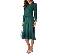 Minetom Damen Cocktail Festlich Hochzeit Party Kleid Langarm Winter Pullover Strickkleid Sweatkleid Elegant Midi Plissee Abendkleid mit Gürtel Z1 Grün 36