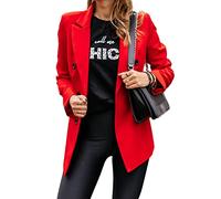 Minetom Damen Elegant Langarm Blazer Sakko Einfarbig Slim Fit Revers Geschäft Büro Jacke Mantel Anzüge Mit Knopfleiste B Rot M
