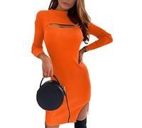 Minetom Damen Elegant Pulloverkleid Tunika Kleid V-Ausschnitt Langarm Minikleid Winterkleider Strickkleid Warm Pullikleid Lang Pullover Cocktailkleider Abendkleider Schöne Kleider C Orange 36