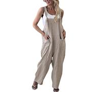 Minetom Damen Frauen Latzhose Beiläufige Lose Latzhose Lose Lange Taschen Täglichen Training Nette Strampler Overall Hosen Jumpsuit Rompers Aprikose DE 44