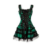 Minetom Damen Gothic Kleid Kariertes Schnüren Minikleid Strap Kleid Street Punk Cosplay Kleid Steampunk Vintage Rockabilly Kleid Grün 4XL