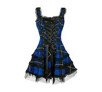 Minetom Damen Gothic Kleid Kariertes Schnüren Minikleid Strap Kleid Street Punk Cosplay Kleid Steampunk Vintage Rockabilly Kleid Blau L
