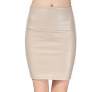 Minetom Damen Kunstlederrock Hohe Taille Minirock Herbst Winter Kurzer Rock Sexy PU Leder Figurbetont Business Bleistift Röcke Party Bleistiftrock Clubwear A Beige M