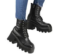 Minetom Damen Lackleder Stiefeletten Biker Boots Stiefel Blockabsatz Plateau Herbst Winter Frauen Schuhe Schnallen Reißverschluss Winterstiefel A Schwarz 1 38 EU